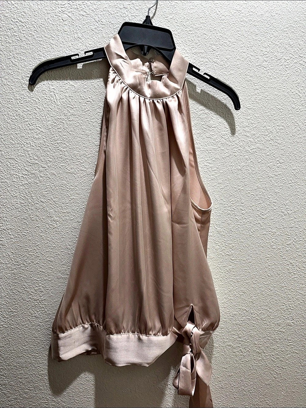 Halter Satin Camisole with tie side bottom, light beautiful beige color, NEW.